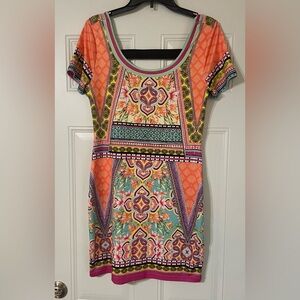Peach Puff USA Floral Geometric Paisley Multicolor Mini Dress Size Large Beach